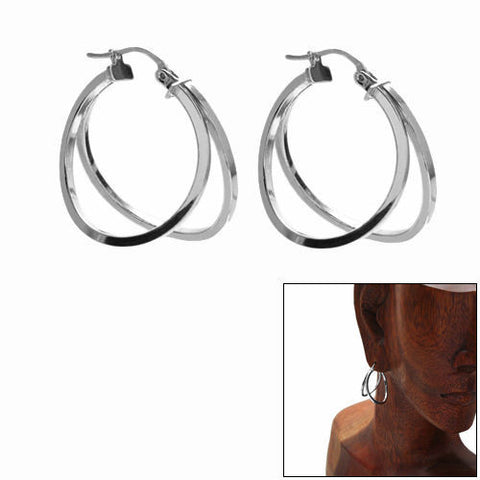 26mm Flare Out Double Hoop Design Earrings | Wholesale Sterling Silver Jewelry | Main