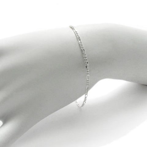 Elegant thin 2mm (050 Gauge) Figaro chain bracelet | Wholesale 925 Sterling Silver Jewelry | Gallery photo