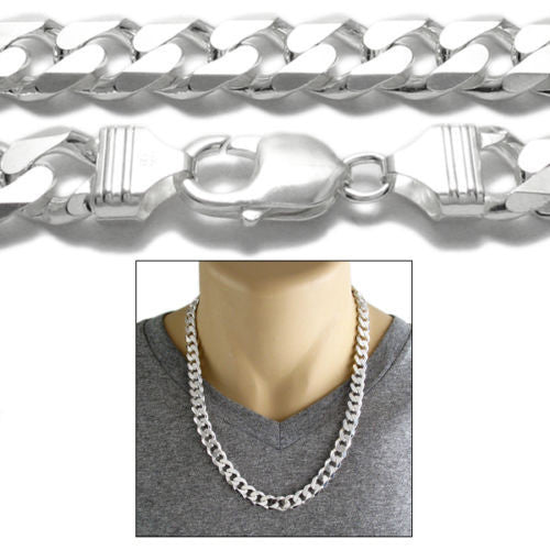Sterling Silver Cuban Curb Chain Necklace 11mm (Gauge 300). Available in 3 Lengths.