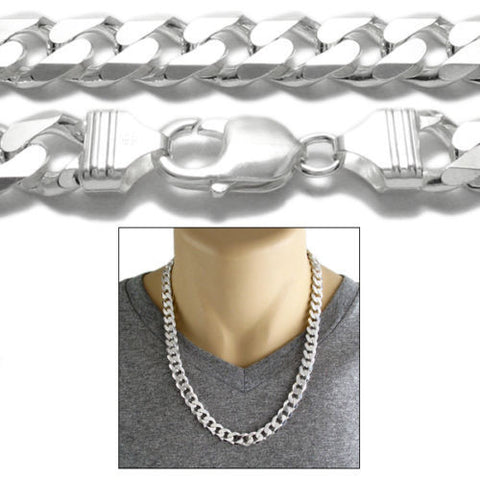 Sterling Silver Cuban Curb Chain Necklace 11mm (Gauge 300). Available in 3 Lengths.