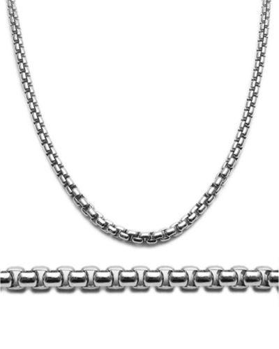 Sterling Silver Rhodium Finish Round Box Chain Necklace in 3.5mm (Gauge 300). Available in 6 Lengths.