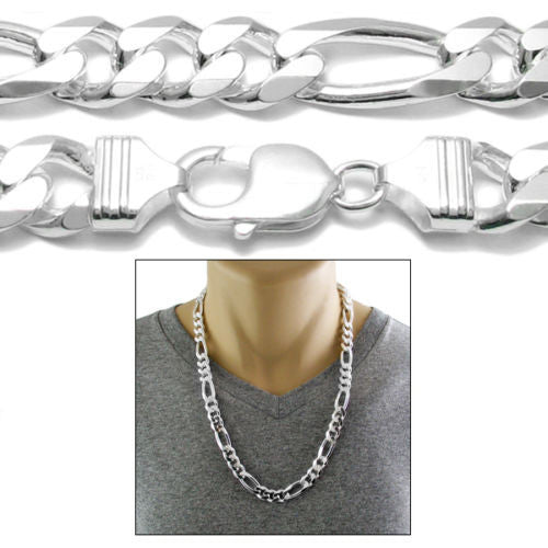 925 Sterling silver Figaro chain necklace in 11mm (Gauge 300) | 5 Lengths | Discount Jewelry | Combo photo