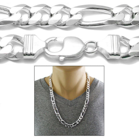 925 Sterling silver Figaro chain necklace in 11mm (Gauge 300) | 5 Lengths | Discount Jewelry | Combo photo