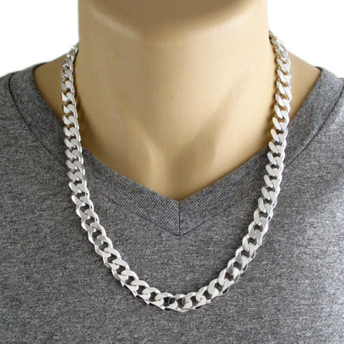 Sterling Silver Cuban Curb Chain Necklace 11mm (Gauge 300). Available in 3 Lengths.