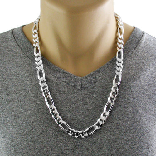 925 Sterling silver Figaro chain necklace in 11mm (Gauge 300) | 5 Lengths | Discount Jewelry | Mannequin photo