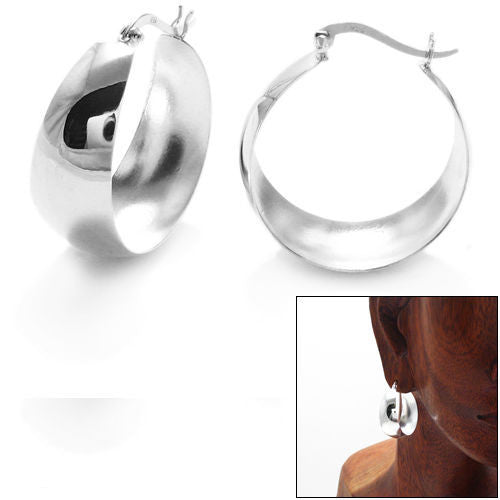 Stunning 30mm Cigar Band Design Hoop Earrings | Wholesale Sterling Silver Jewelry | Main