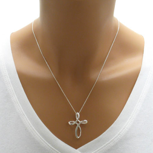 Stylish Twisting Design Cross Pendant - 31mm | Wholesale 925 Sterling Silver Pendant - Jewelry | Alternate