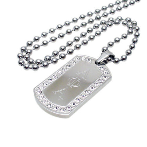 1.25" (32mm) engravable dog tag with CZ border and ball chain | Wholesale 316L Stainless Steel Jewelry | Main photo