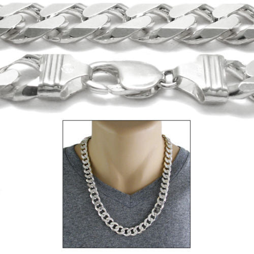 Sterling Silver Cuban Curb Chain Necklace 13mm (Gauge 350). Available in 4 Lengths.