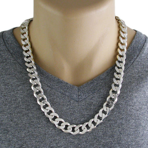 Sterling Silver Cuban Curb Chain Necklace 13mm (Gauge 350). Available in 4 Lengths.