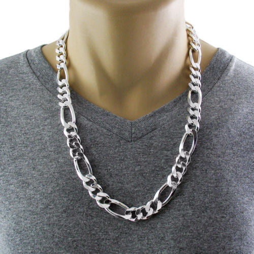 925 Sterling silver Figaro chain necklace in 14mm (Gauge 350) | 5 Lengths | Discount Jewelry | Mannequin photo