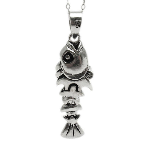 Whimsical 3D Fish Skeleton Pendant | Wholesale 925 Sterling Silver Pendant - Jewelry 