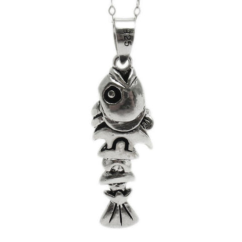 Whimsical 3D Fish Skeleton Pendant | Wholesale 925 Sterling Silver Pendant - Jewelry 
