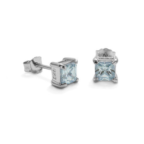 3mm 0.20 Carat Princess Cut CZ March Birthstone Earring | Wholesale Sterling Silver Jewelry | Alternate