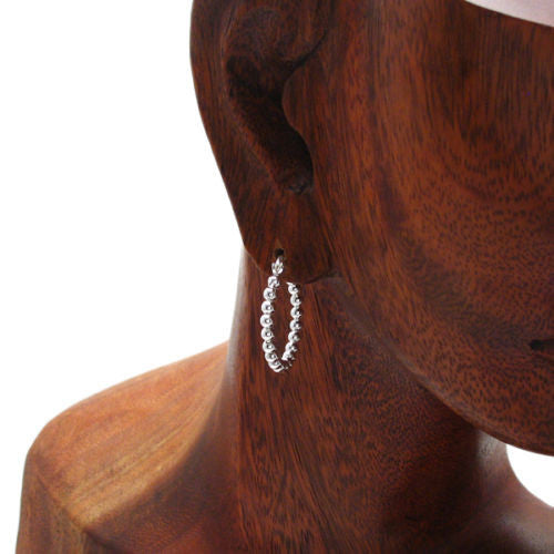 3mm Beaded Round Hoop Earrings in 25mm | Wholesale Sterling Silver Jewelry | Alternate