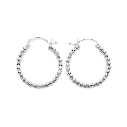 3mm Beaded Round Hoop Earrings in 30mm | Wholesale Sterling Silver Jewelry | Alternate