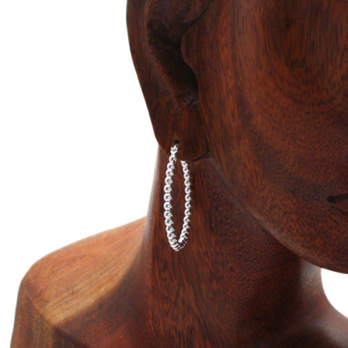 3mm Beaded Round Hoop Earrings in 35mm | Wholesale Sterling Silver Jewelry | Alternate