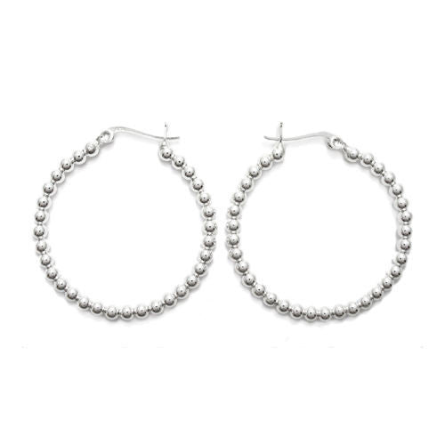 3mm Beaded Round Hoop Earrings in 35mm | Wholesale Sterling Silver Jewelry | Alternate