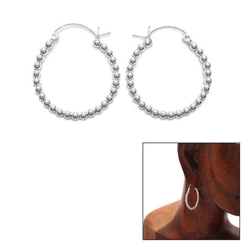 3mm Beaded Round Hoop Earrings. Available in 5 Sizes | Wholesale Sterling Silver Jewelry | Main