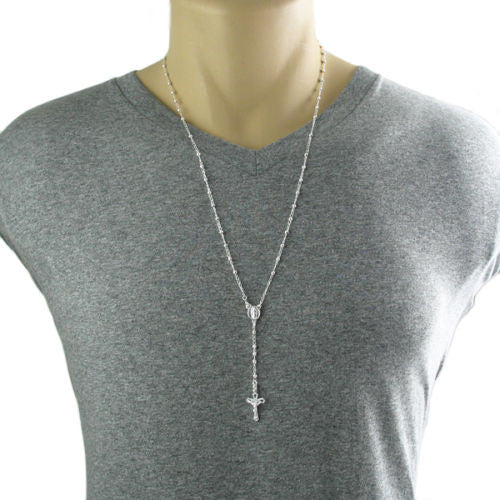 Impeccable 3mm Faceted Beads Rosary Necklace - 4 Lengths | Wholesale 925 Sterling Silver Pendant - Jewelry | Alternate