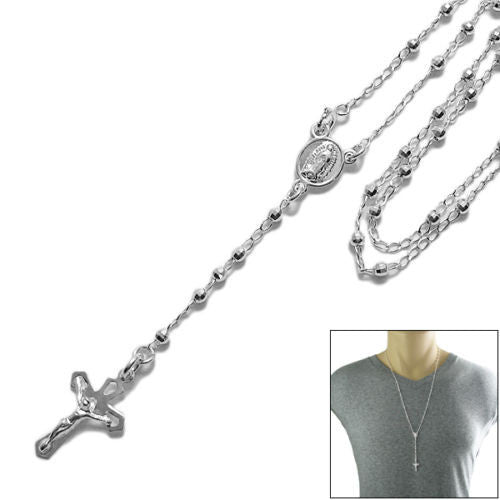Impeccable 3mm Faceted Beads Rosary Necklace - 4 Lengths | Wholesale 925 Sterling Silver Pendant - Jewelry | Main