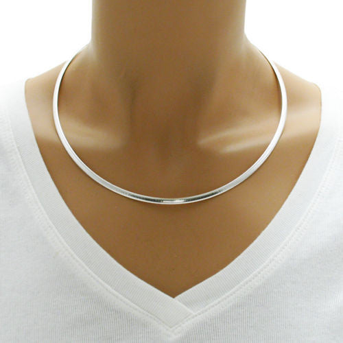 Sterling Silver Domed Reversible Gold and Silver Omega Chain Necklace 3mm. Available in 2 Lengths.