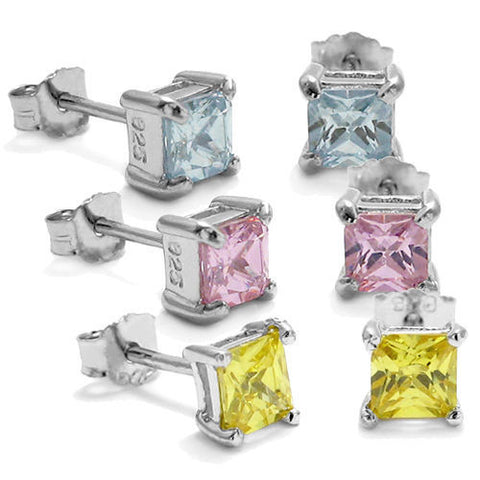 4mm 0.40 Carat Princess Cut CZ Birthstone Earring | Wholesale Sterling Silver Jewelry | Main