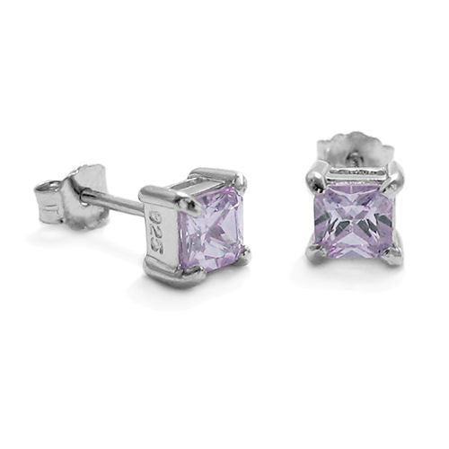 4mm 0.40 Carat Princess Cut CZ June Birthstone Earring | Wholesale Sterling Silver Jewelry | Alternate