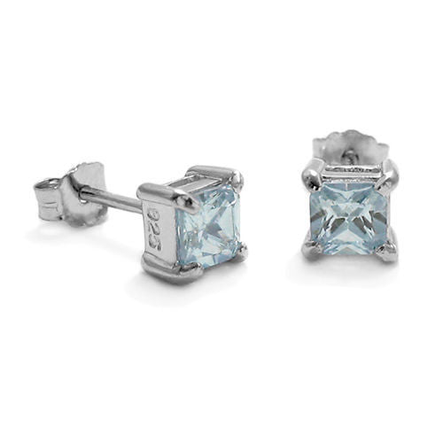 4mm 0.40 Carat Princess Cut CZ March Birthstone Earring | Wholesale Sterling Silver Jewelry | Alternate