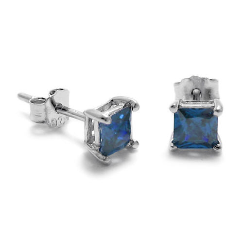 4mm 0.40 Carat Princess Cut CZ September Birthstone Earring | Wholesale Sterling Silver Jewelry | Alternate