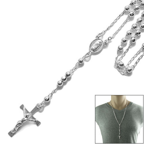 Dashing 5mm Faceted Beads Rosary Necklace - 2 Lengths | Wholesale 925 Sterling Silver Pendant - Jewelry | Main