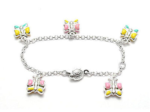 Admirable Child's Bracelet with Beautifully Colored Butterfliew - 6 Inch | Wholesale 925 Sterling Silver Jewelry 