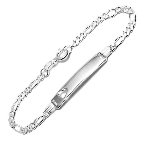 Darling Engravable Figaro Child's I.D. Bracelet with Etched Heart - 6 Inch | Wholesale 925 Sterling Silver Jewelry | Main