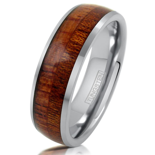 6mm mirror polished silver tungsten ring with natural koa wood inlay. Wholesale Tungsten Rings - Wedding Bands | Tilted Photo