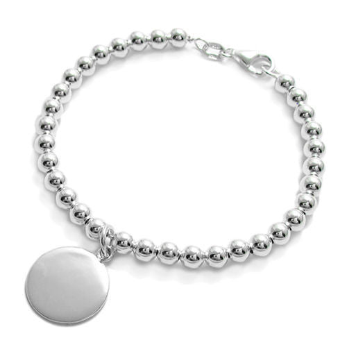 Beautiful 5mm Bead Bracelet with Engravable Disc - 7 Inch | Wholesale 925 Sterling Silver Jewelry | Main