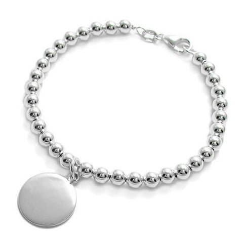 Beautiful 5mm Bead Bracelet with Engravable Disc - 7 Inch | Wholesale 925 Sterling Silver Jewelry | Main