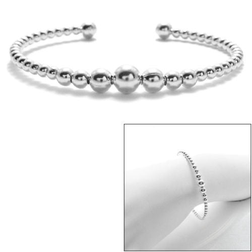 Classy Beaded Cuff Bangle Bracelet - 7 Inch | Wholesale 925 Sterling Silver Jewelry | Alternate