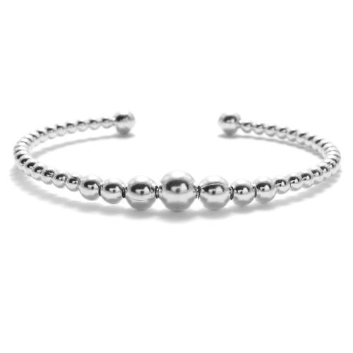 Classy Beaded Cuff Bangle Bracelet - 7 Inch | Wholesale 925 Sterling Silver Jewelry | Main