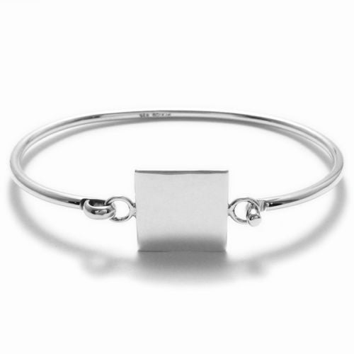 Delicate Engravable Square Plate Bangle Bracelet - 7 Inch | Wholesale 925 Sterling Silver Jewelry