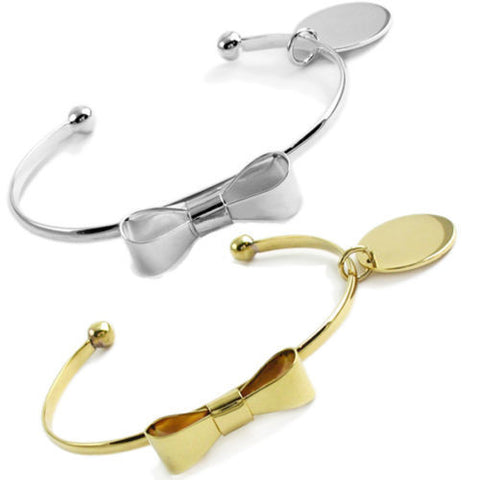 Cute Alpaca Silver 7" Ribbon Cuff Bracelet with Engravable Round Tag | Wholesale Fashion Jewelry | Main