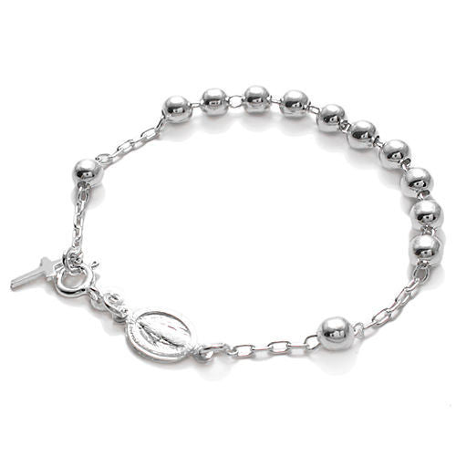 Glamorous 7" Rosary 5mm Bead Bracelet with Cross | Wholesale Sterling Silver Jewelry | Main