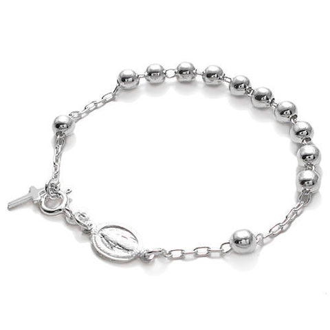 Glamorous 7" Rosary 5mm Bead Bracelet with Cross | Wholesale Sterling Silver Jewelry | Main