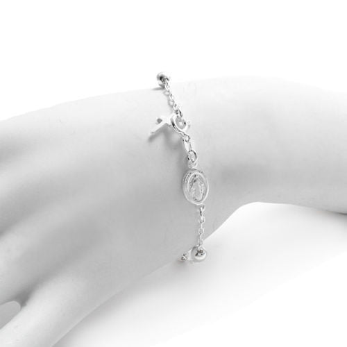 Glamorous 7" Rosary 5mm Bead Bracelet with Cross | Wholesale Sterling Silver Jewelry | Alternate
