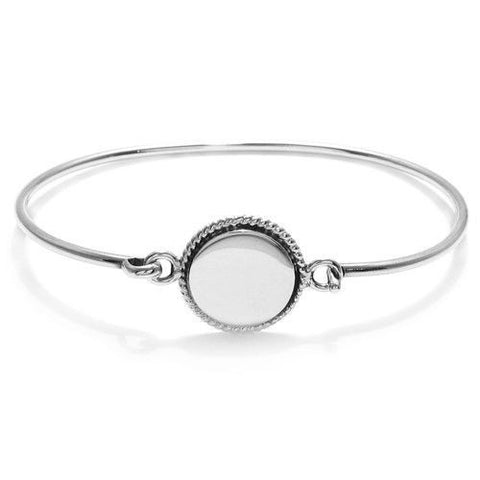 Glamorous Engravable Round Rope Edge Plate Bangle Bracelet - 7 Inch | Wholesale 925 Sterling Silver Jewelry | Main