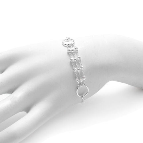 Dashing 7" Triple Strand Beads and Rings Bracelet | Wholesale 925 Sterling Silver Jewelry | Alternate