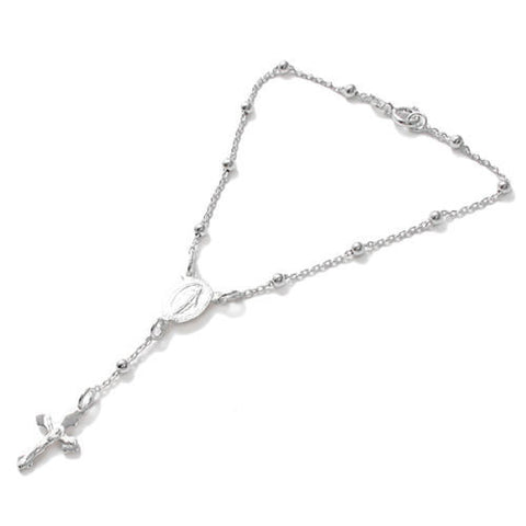 Stunning Rosary 3mm Bead Bracelet with Crucific - 7.5 Inch | Wholesale Sterling Silver Jewelry