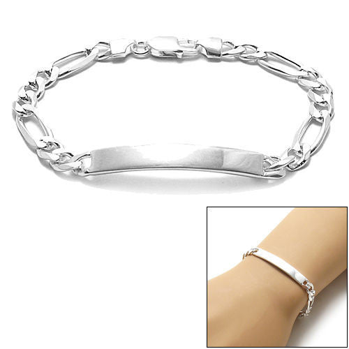 7mm (180 Gauge) Figaro link ID bracelet w. engravable plate | Wholesale 925 Sterling Silver Jewelry | Combo photo