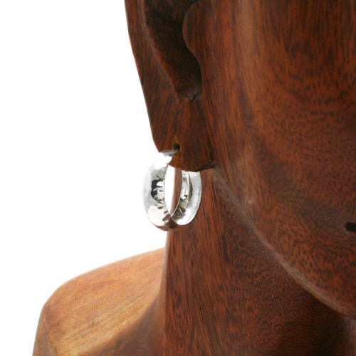 7mm Hammered Cigar Band Hoop Post Earrings | Wholesale Sterling Silver Jewelry | Alternate