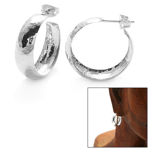 7mm Hammered Cigar Band Hoop Post Earrings | Wholesale Sterling Silver Jewelry | Alternate