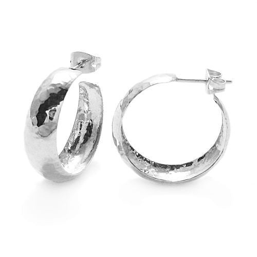 7mm Hammered Cigar Band Hoop Post Earrings | Wholesale Sterling Silver Jewelry | Main